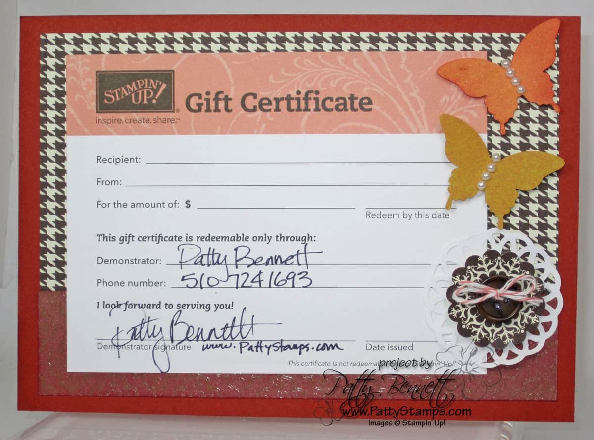Stampin' Up! Gift Certificate for the Holidays Patty Stamps